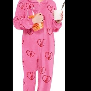 Pink Heart Print Harley Quinn Birds Of Prey Women's Pajama Onesie